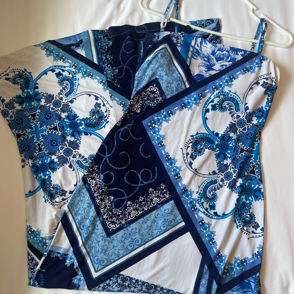 Cache Blue and White Patterned Dress